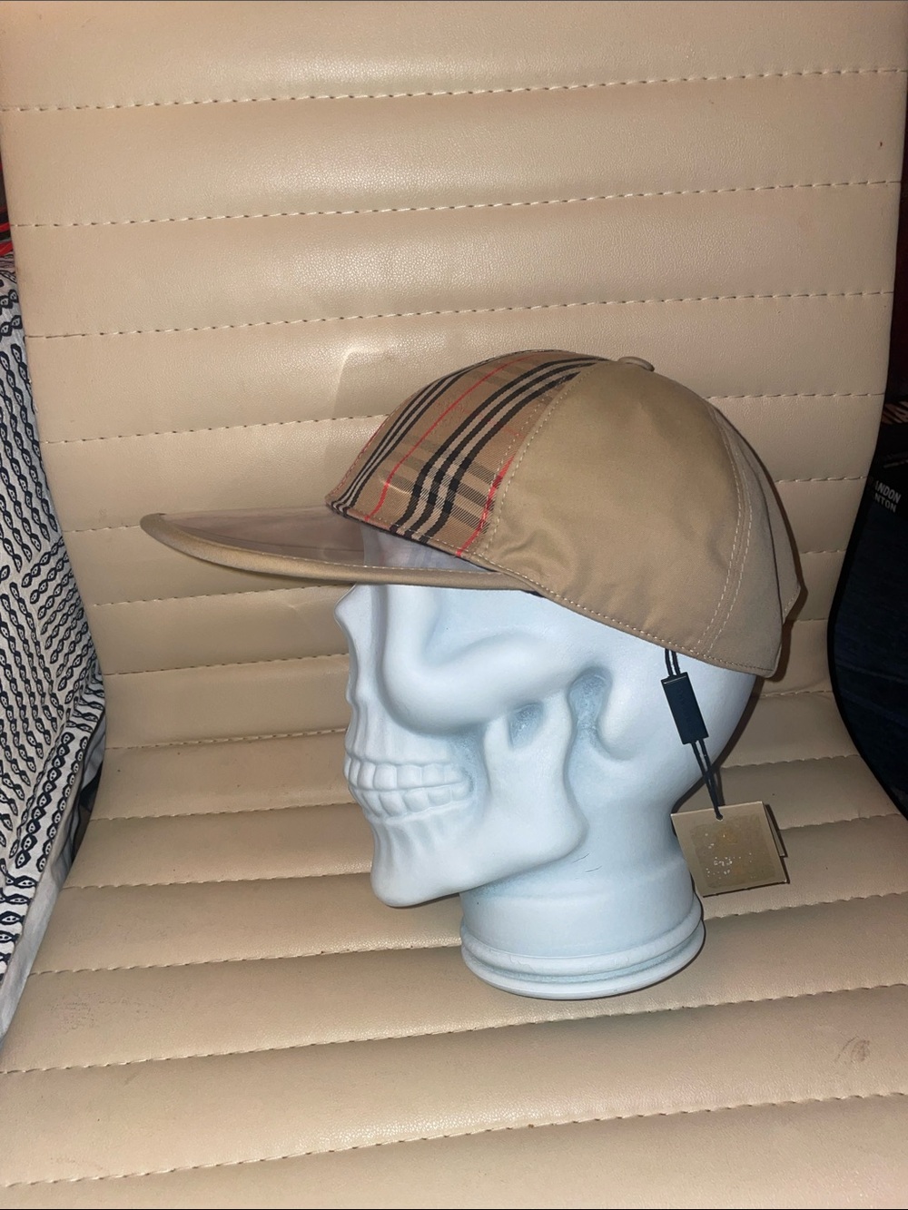 Burberry Tan Plaid Clear  Panel Baseball Cap - Picture 2 of 11